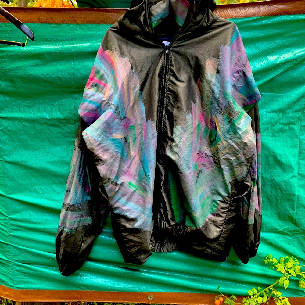 Hand painted raincoat Seattle artist